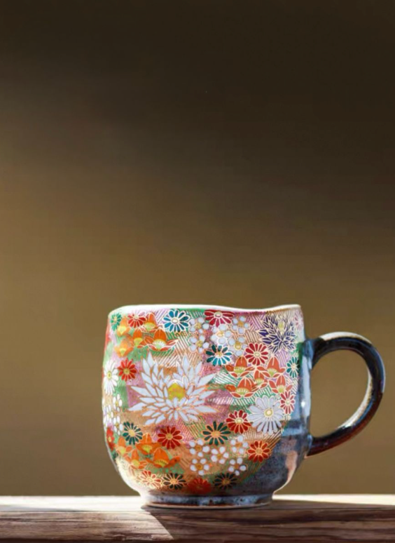 Exquisite Kutani Ware Gold Floral Ceramic Coffee Mug/Teacup
