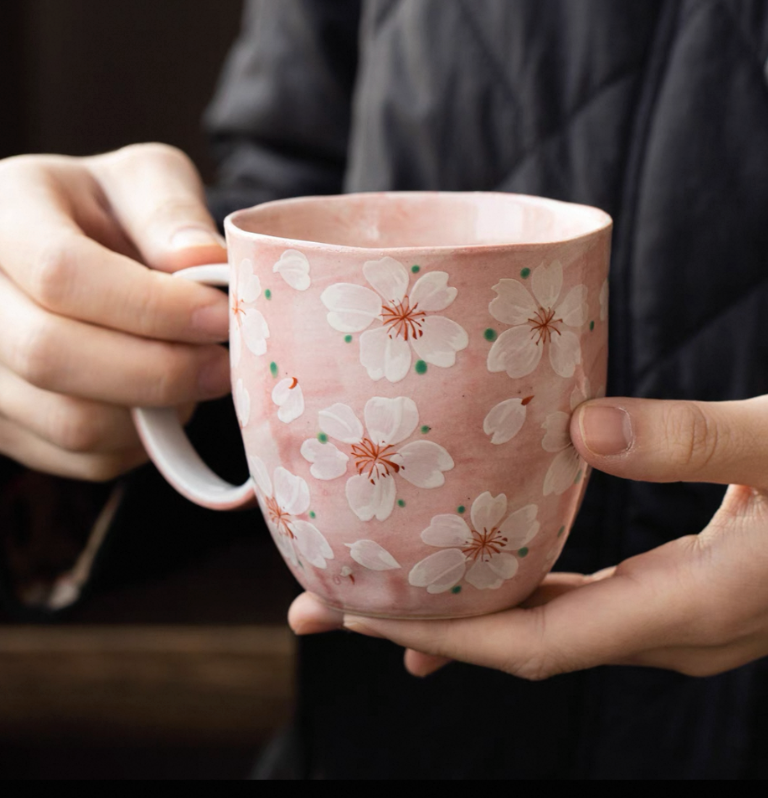 Authentic Mino Ware Cherry Blossom Pair Mugs, Handmade Gift Set