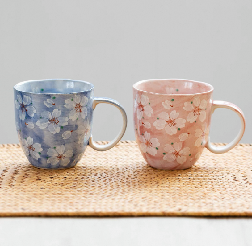 Authentic Mino Ware Cherry Blossom Pair Mugs, Handmade Gift Set
