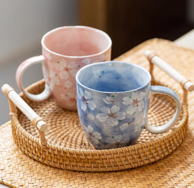 Authentic Mino Ware Cherry Blossom Pair Mugs, Handmade Gift Set