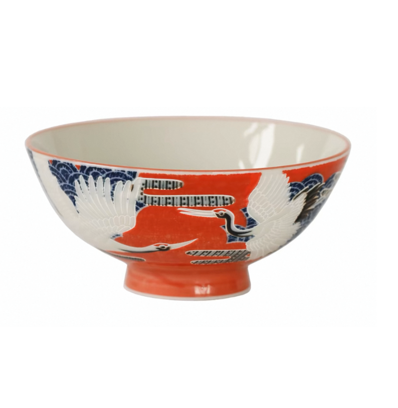 Handcrafted Mino Yaki Koi, Crane, Whale Japanese Ramen Bowls
