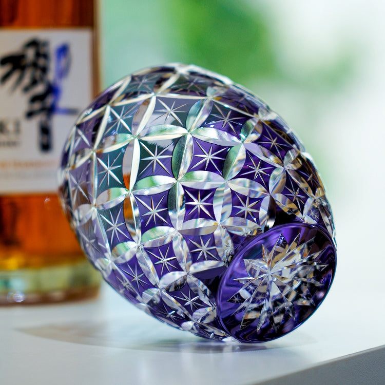 Edo Kiriko Handcrafted Violet Shippo Whisky Glass – A Kaleidoscope of Unending Harmony in Crystal