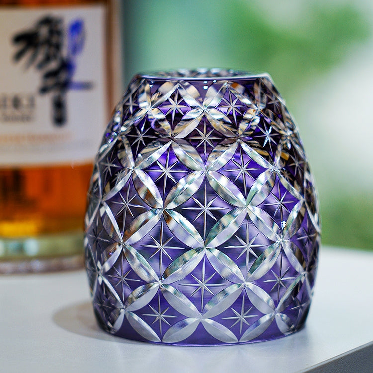 Edo Kiriko Handcrafted Violet Shippo Whisky Glass – A Kaleidoscope of Unending Harmony in Crystal