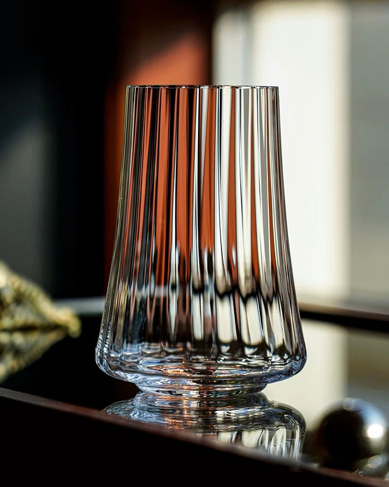 Ultra-Thin Ribbed Glass Whiskey Tumblers | Handcrafted Lead-Free Tasting Set