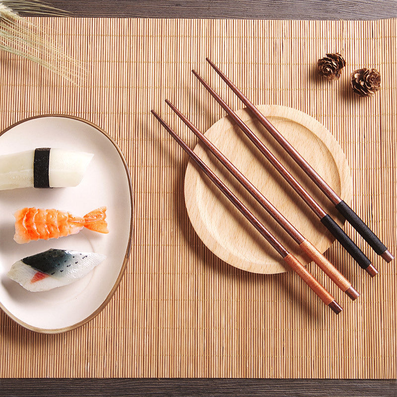 Japanese Handcrafted Wooden Chopsticks with Decorative Thread - Set of 5