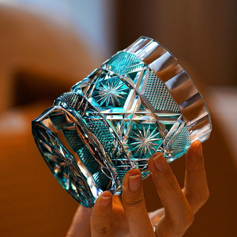 Edo Kiriko Handcrafted Kiku Suji Whisky Glass – A Radiant Stream of Imperial Elegance in Crystal