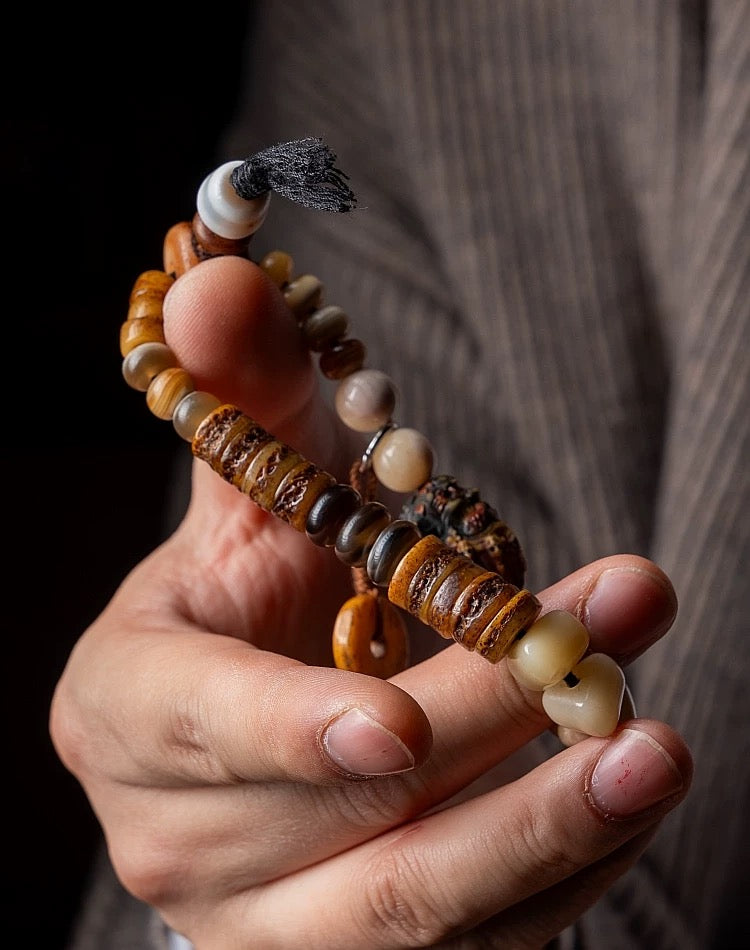 Natural Yak Bone & Camel Bone Tibetan Mala Bracelet | Minimalist Sacred Jewelry