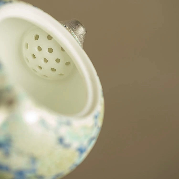 Silver-Inlaid Blue & White Mutton-Fat Jade Porcelain Xishi Teapot Set | Premium Kung Fu Tea Gift Box