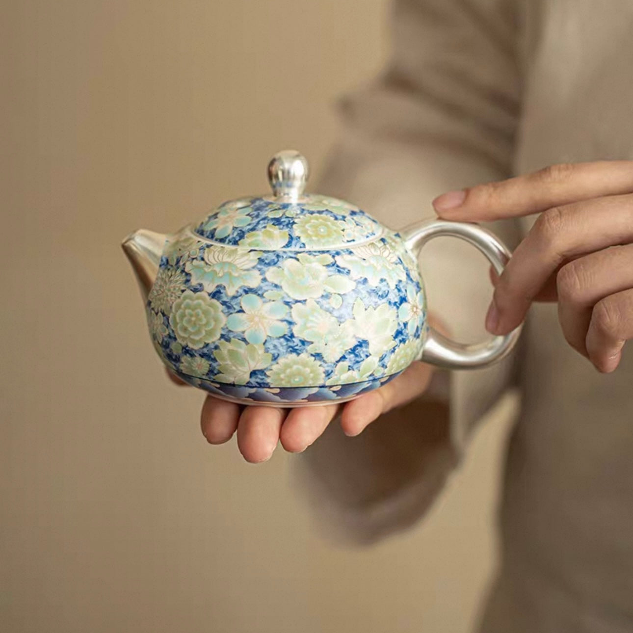 Silver-Inlaid Blue & White Mutton-Fat Jade Porcelain Xishi Teapot Set | Premium Kung Fu Tea Gift Box