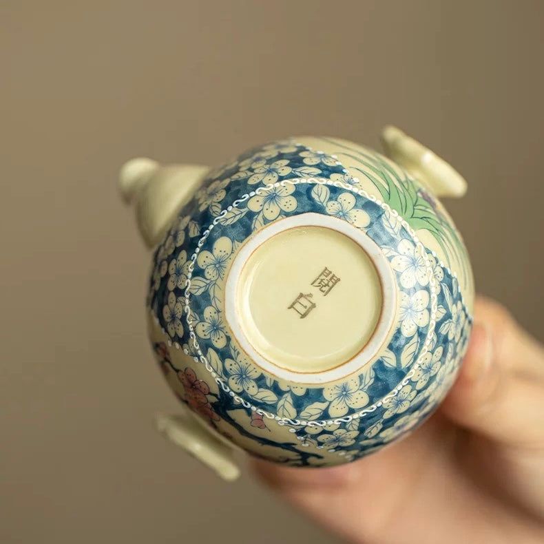 Imperial Red "Ruyi" Travel Tea Set | Portable Porcelain Infuser & 2 Cups