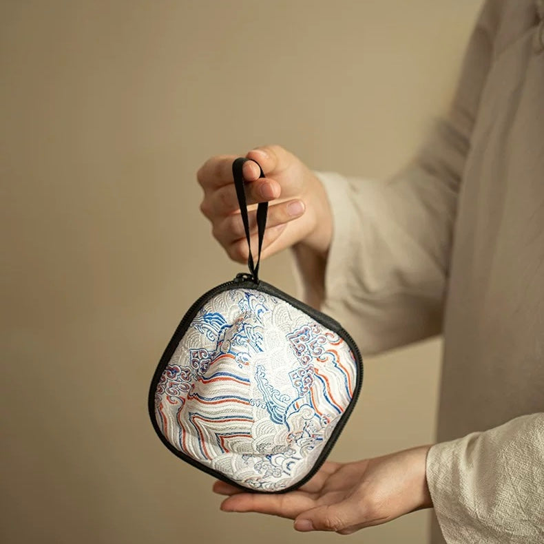 Imperial Red "Ruyi" Travel Tea Set | Portable Porcelain Infuser & 2 Cups