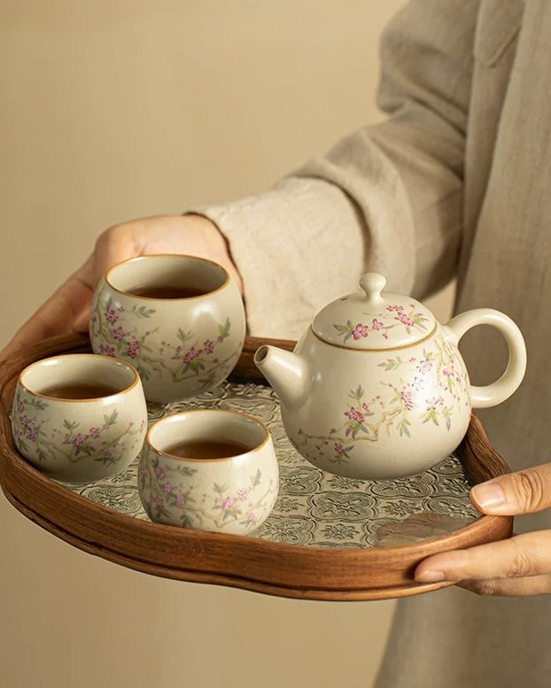 Cream Ru-Ware Porcelain Kung Fu Tea Set | Home & Outdoor Portable Collection