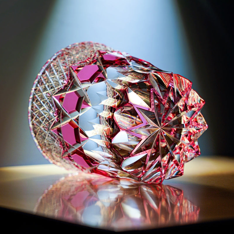 Edo Kiriko Handcrafted Rose Fluorite Whisky Glass With Wooden Box