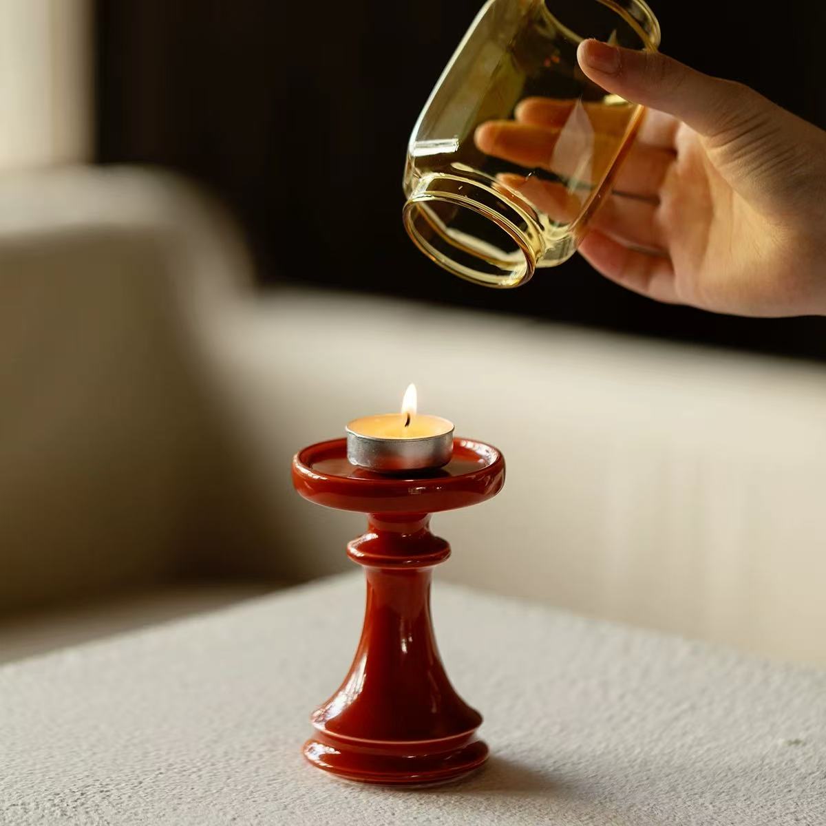 Zen-Style Glass Lantern Candle Holder | Tea Room Ambient Desktop Decor