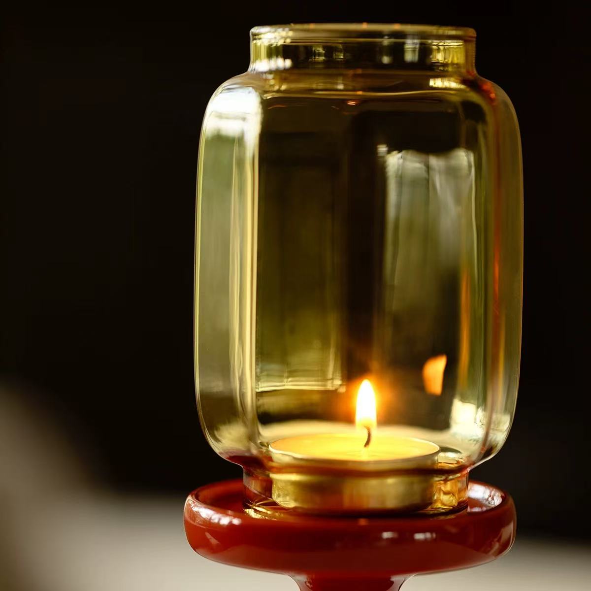 Zen-Style Glass Lantern Candle Holder | Tea Room Ambient Desktop Decor