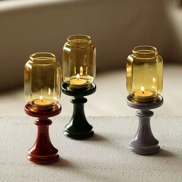 Zen-Style Glass Lantern Candle Holder | Tea Room Ambient Desktop Decor