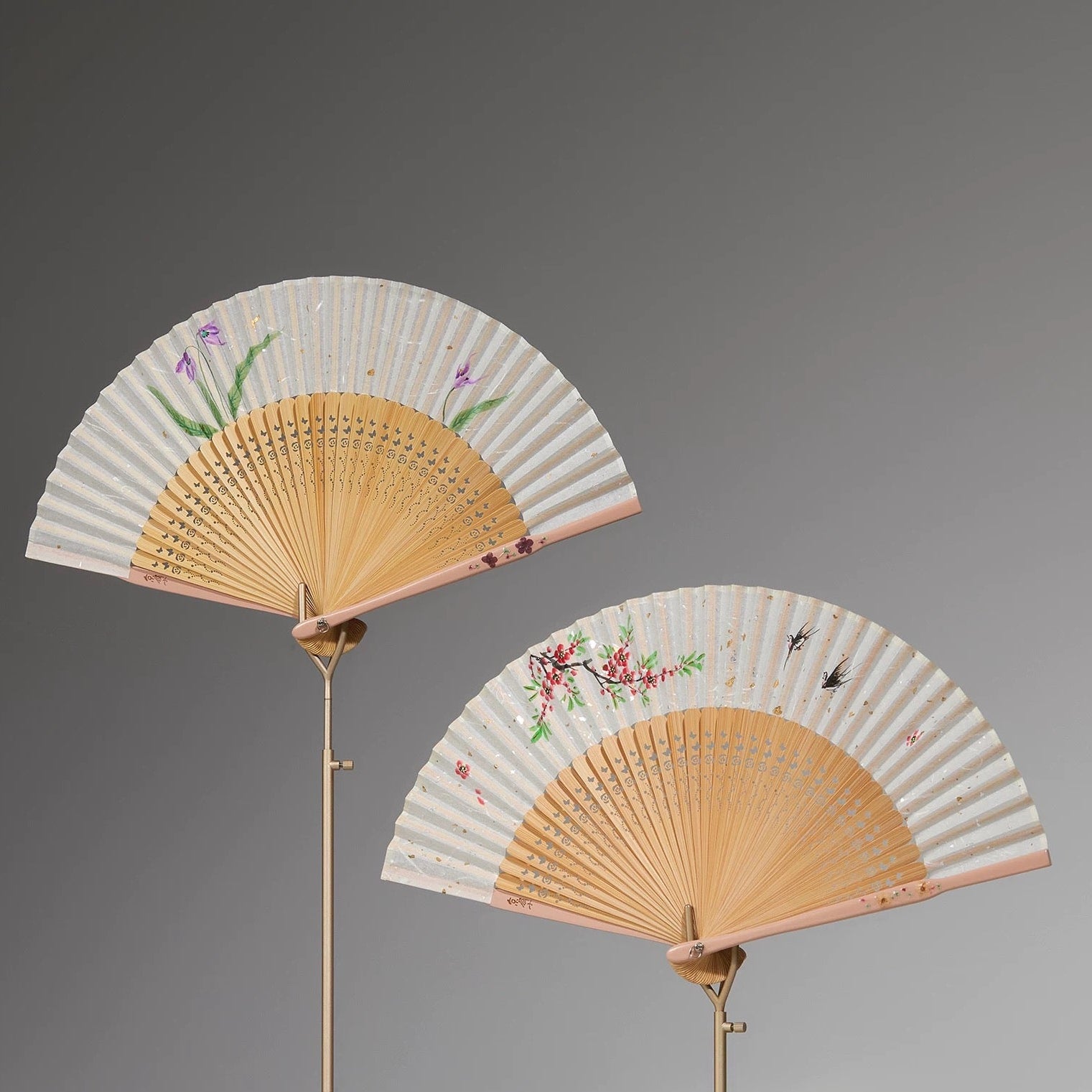 The Filigree Garden | Full-Bamboo Carved Hand-Painted Silk Folding Fan