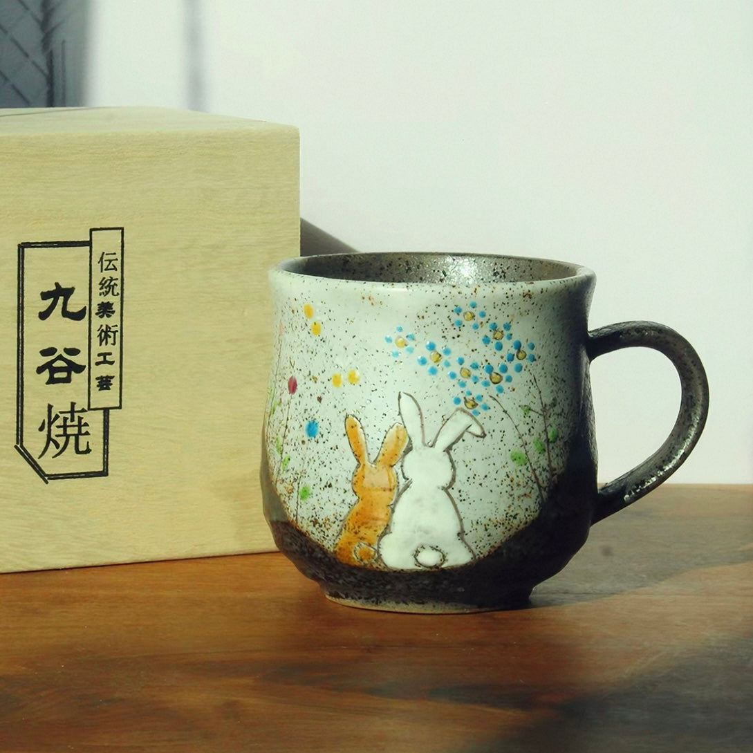 Authentic Kutani Yaki Mug: Yellow Glaze, Floral Bird Motif