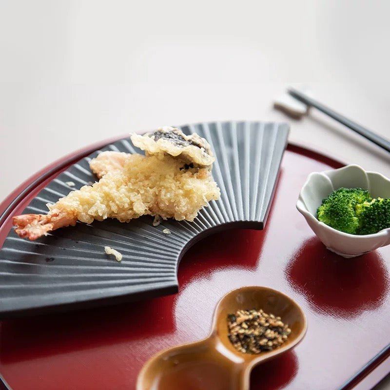Japanese Fan-Shaped Ceramic Plate