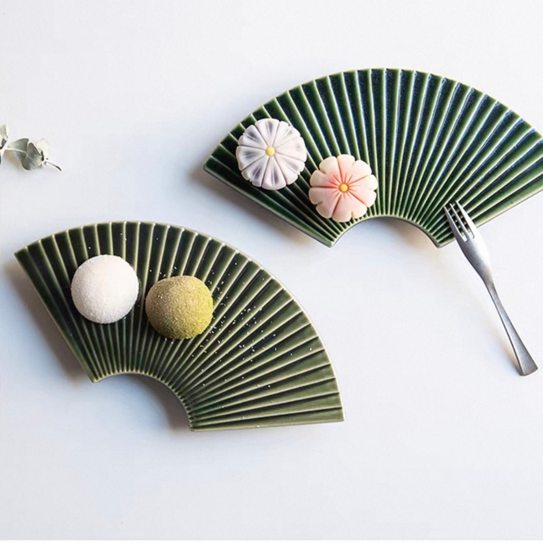 Japanese Fan-Shaped Ceramic Plate