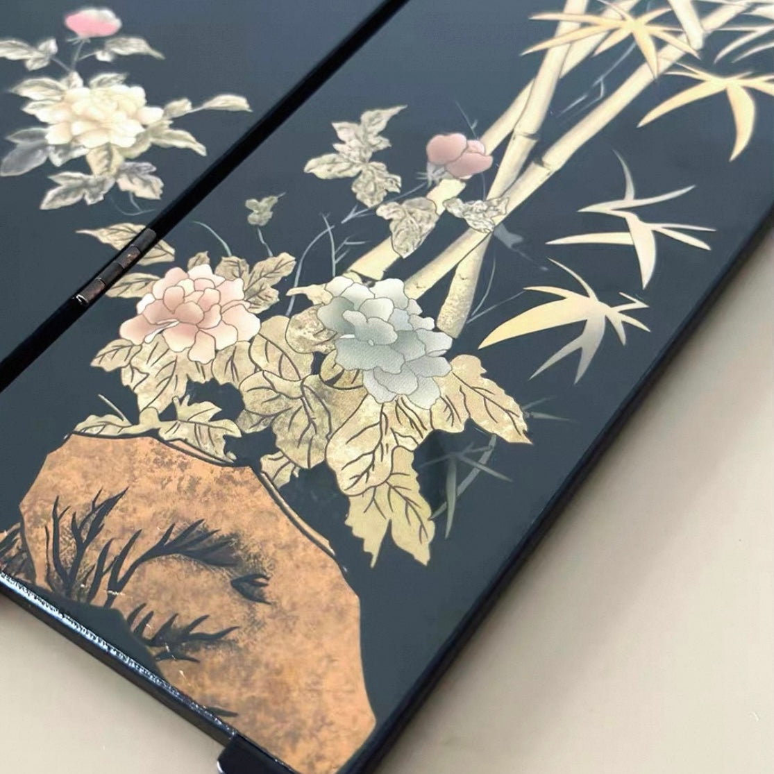 Bamboo, Stone and Crane Lacquer Screen