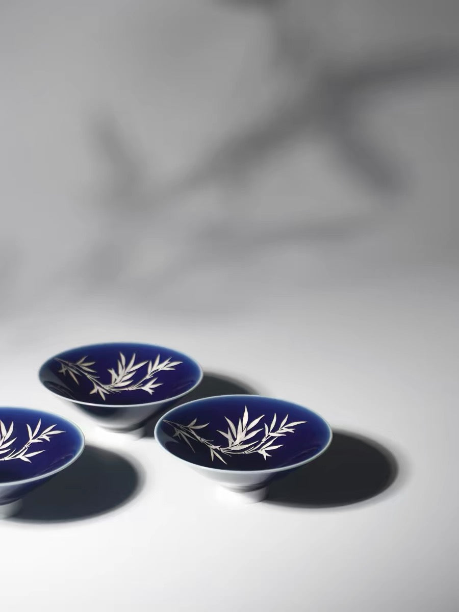 Imperial Blue Silver Bamboo Douli Tea Cup
