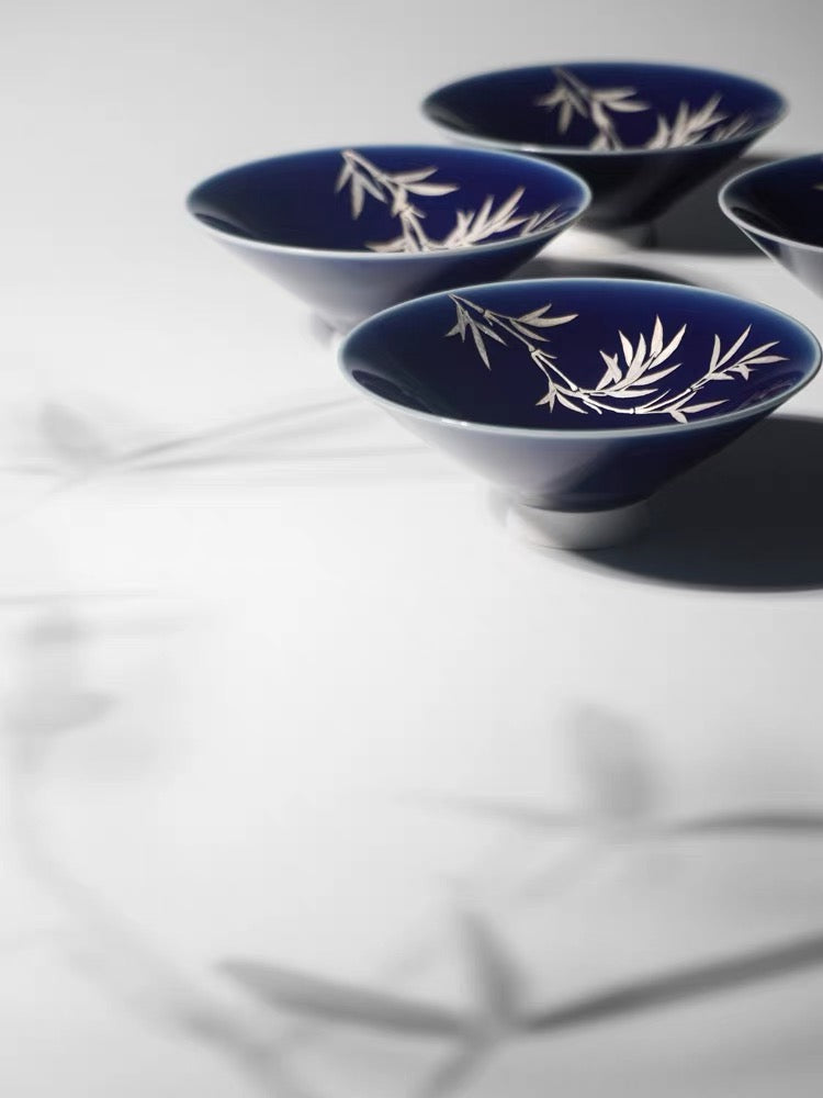 Imperial Blue Silver Bamboo Douli Tea Cup