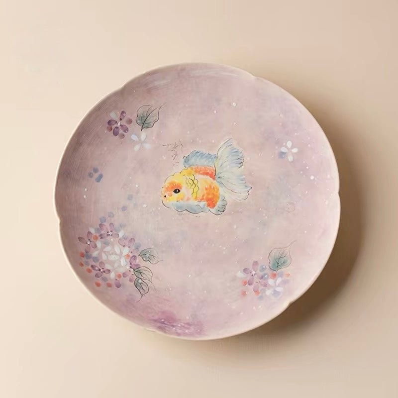 Hand-Painted Famille Rose Koi Fish Tea Tray