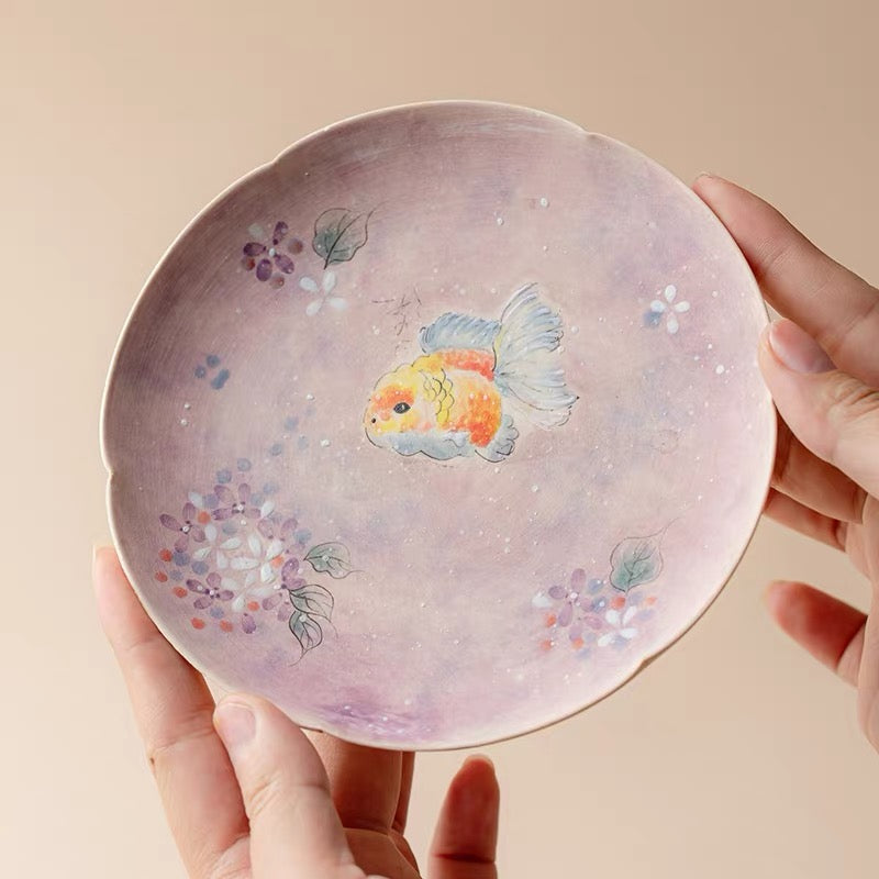 Hand-Painted Famille Rose Koi Fish Tea Tray