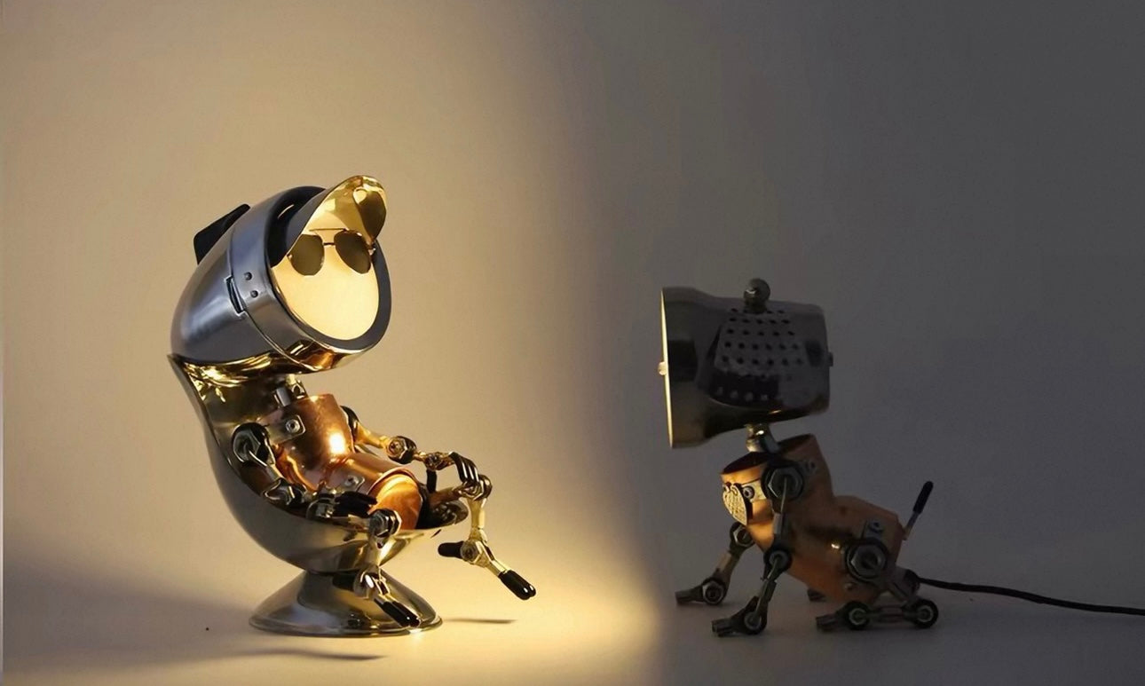 Handmade Steampunk Mech Football Desk Lamp