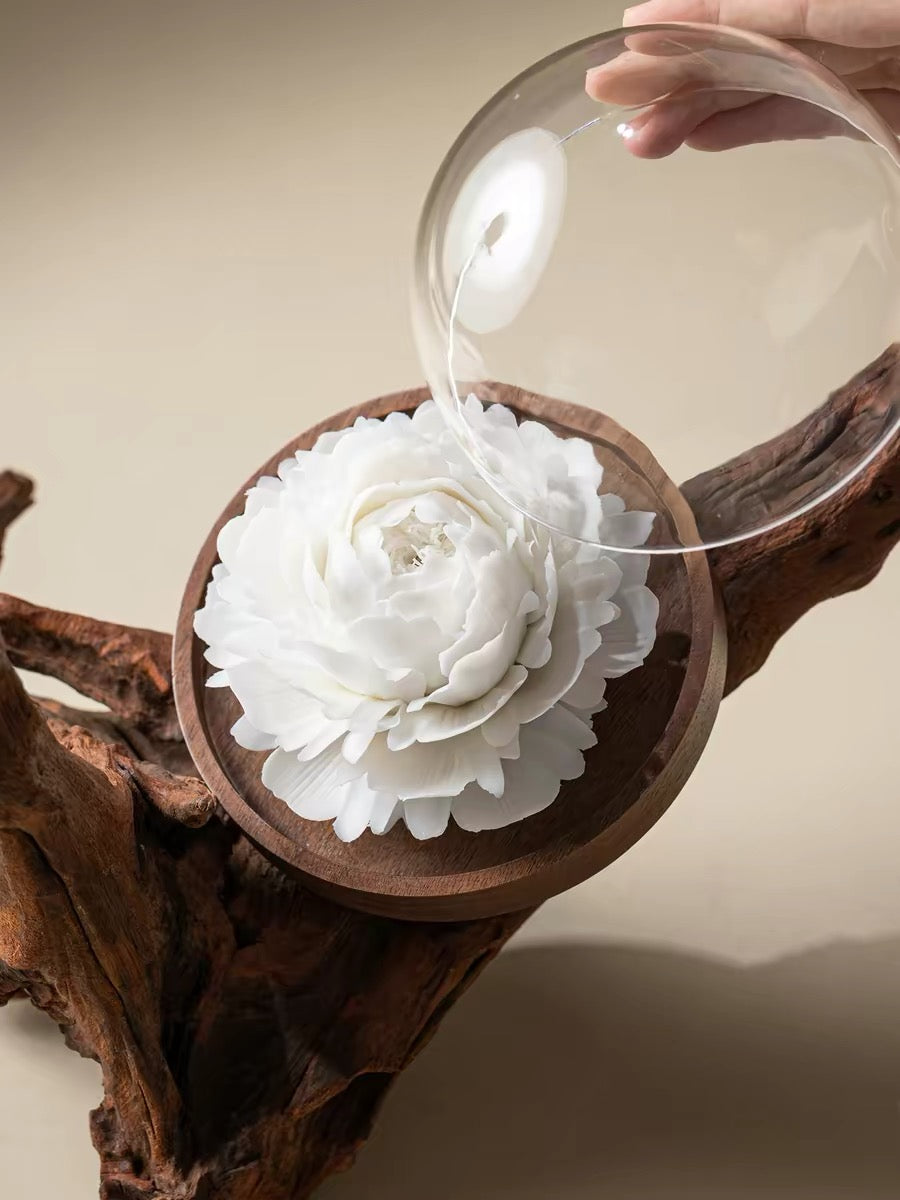 Handcrafted White Peony Ceramic Incense Holder and Aroma Diffuser