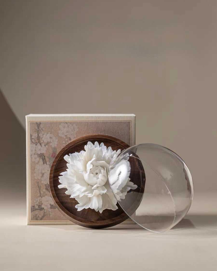 Handcrafted Jade Porcelain Peony Incense Holder and Ceramic Flower Diffuser