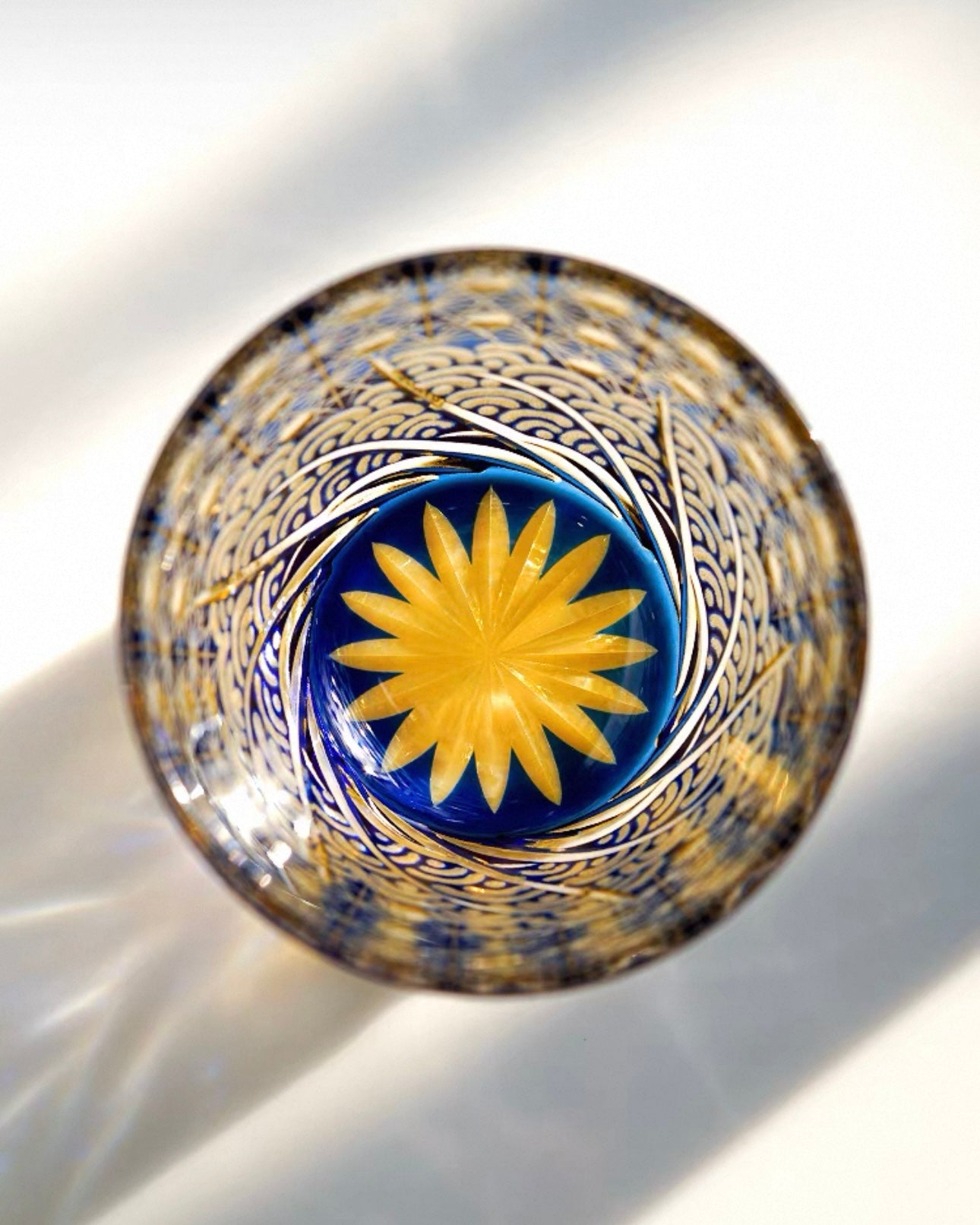 Hand-Cut Edo Kiriko Crystal Glass – Amber and Ocean Harmony