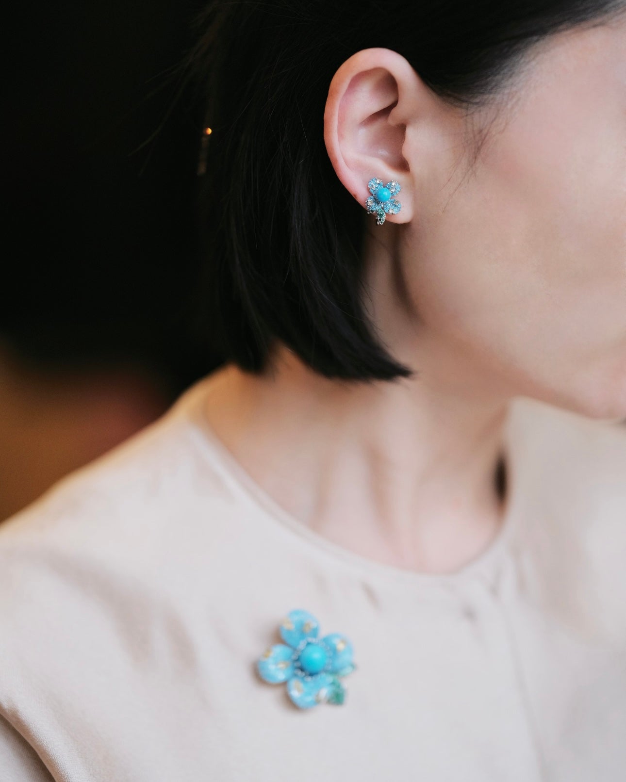 High-Porcelain Blue Turquoise Pavé Earrings | Artisan Cluster Studs