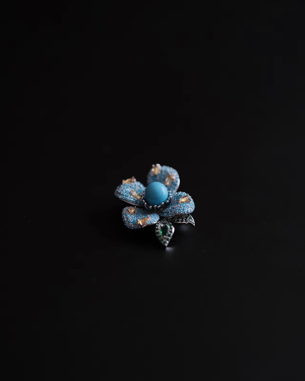 Luxury "High-Porcelain" Blue Turquoise Blossom Brooch | Super Heavywork Artisan Jewelry