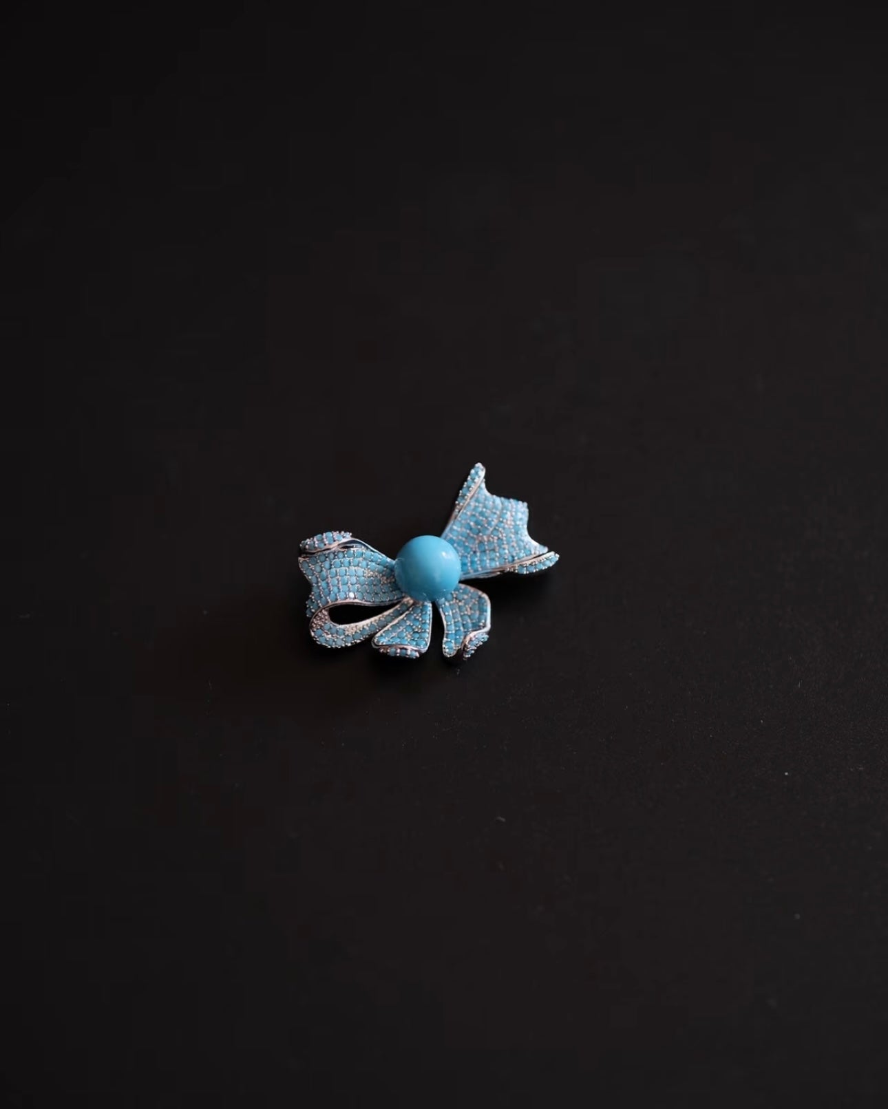 10mm High-Porcelain Blue Turquoise "Royal Bow" Brooch | Ultra-Heavywork Pavé