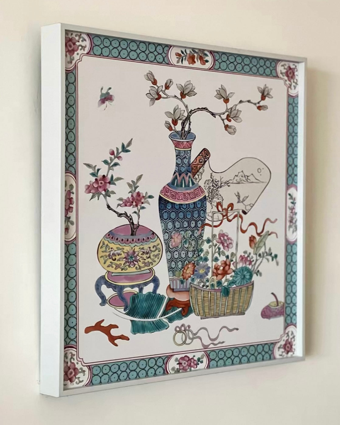 Vintage Oriental Collection Wall Art – "Prosperity Vase" and "Butterflies Among Blossoms"