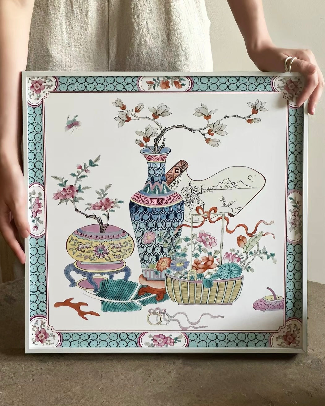 Vintage Oriental Collection Wall Art – "Prosperity Vase" and "Butterflies Among Blossoms"
