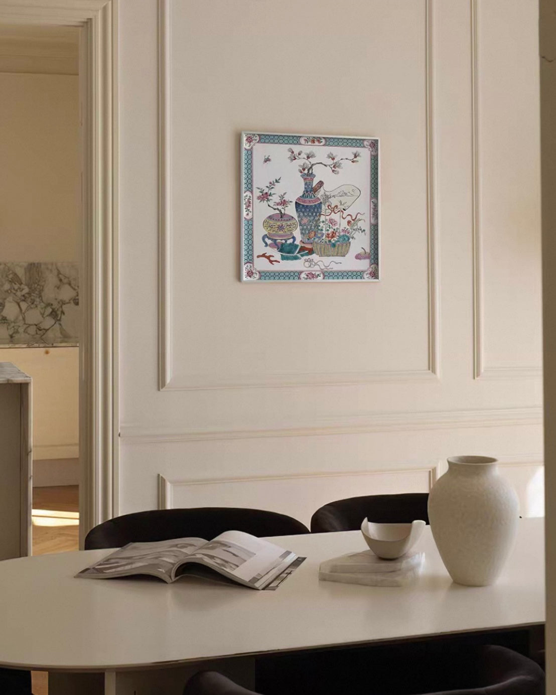 Vintage Oriental Collection Wall Art – "Prosperity Vase" and "Butterflies Among Blossoms"
