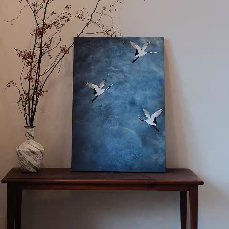 Three-Dimensional Crane Embroidered Canvas Art – A Symbol of Grace and Longevity