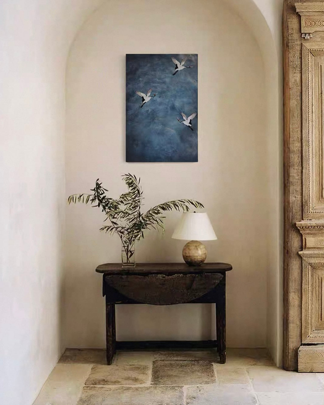 Three-Dimensional Crane Embroidered Canvas Art – A Symbol of Grace and Longevity