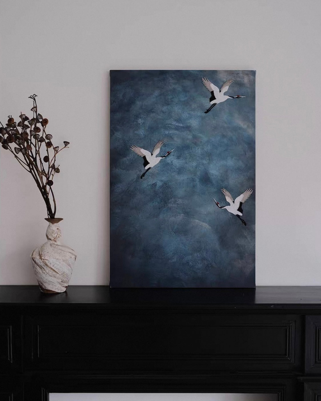 Three-Dimensional Crane Embroidered Canvas Art – A Symbol of Grace and Longevity