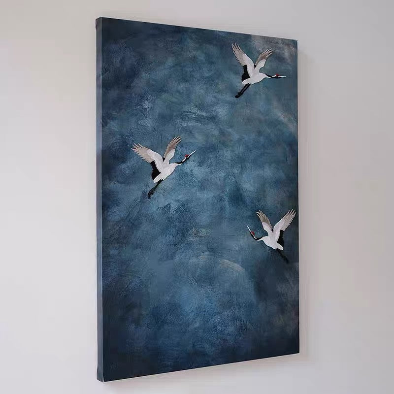 Three-Dimensional Crane Embroidered Canvas Art – A Symbol of Grace and Longevity