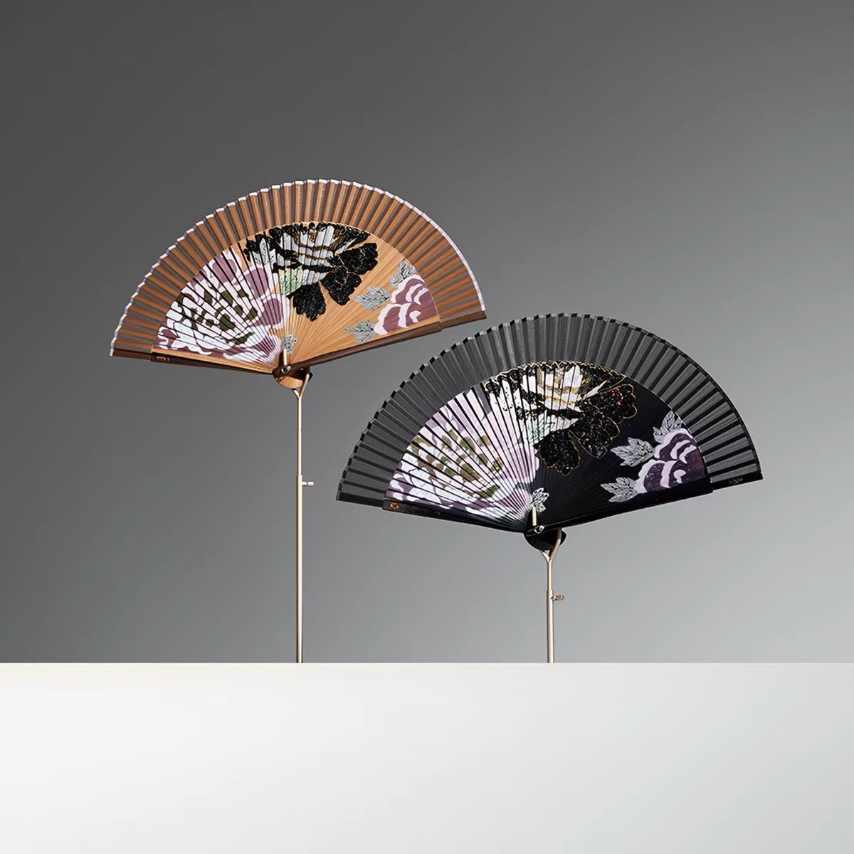 Handcrafted Three Peonies Silk Folding Fan – Lacquer-Painted Artisan Fan | Personalized Gift Edition
