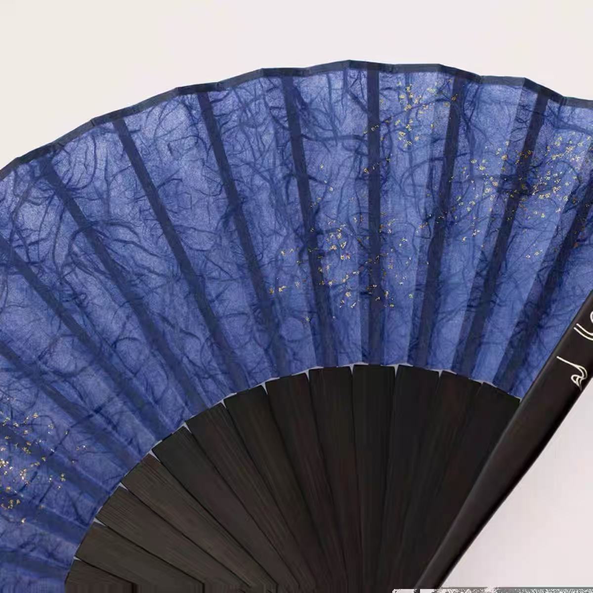 Handcrafted Ebony Folding Fan – Gilded Silk Fan with Yunlong Xuan Paper | Personalized Collector's Edition