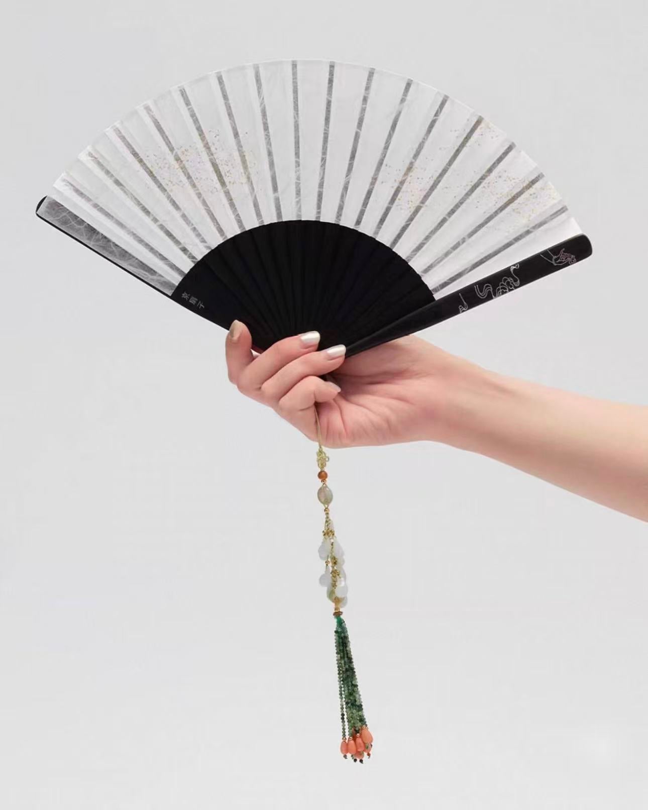 Handcrafted Ebony Folding Fan – Gilded Silk Fan with Yunlong Xuan Paper | Personalized Collector's Edition