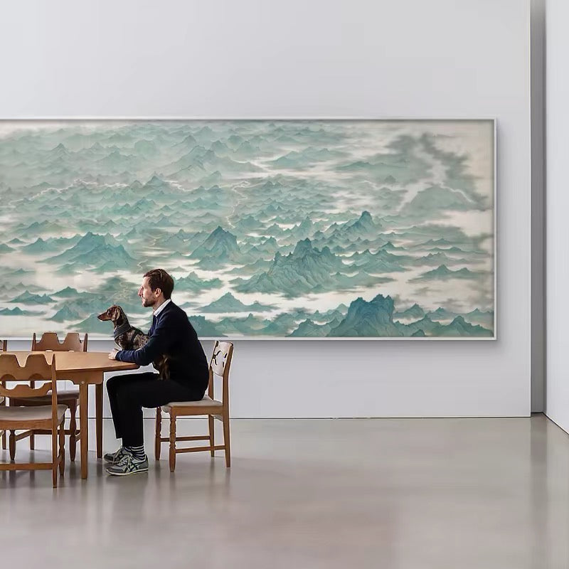 "Azure Mountain Serenity" Wabi-Sabi Landscape Wall Art – Zen Canvas for Luxury Interiors