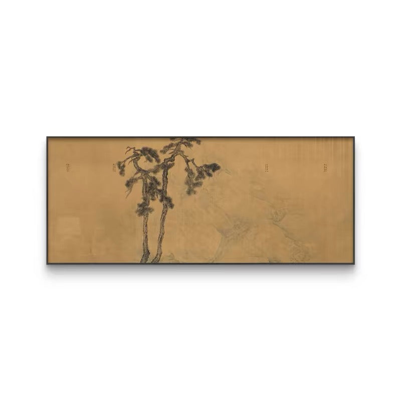 "Evergreen Serenity" Wabi-Sabi Pine Wall Art – Panoramic Zen Canvas with Premium Wood Frame