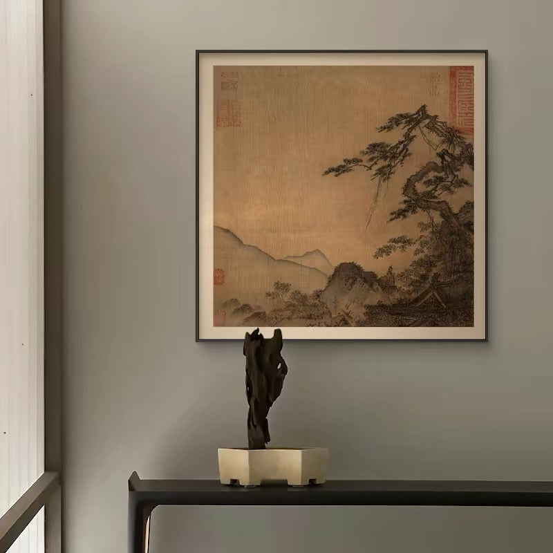 Song Dynasty Scholar Wall Art – Wabi-Sabi Literary Gallery Collection with Premium Wood Frame