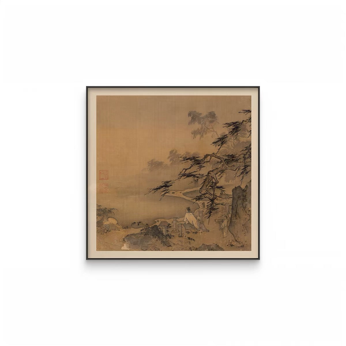 Song Dynasty Scholar Wall Art – Wabi-Sabi Literary Gallery Collection with Premium Wood Frame